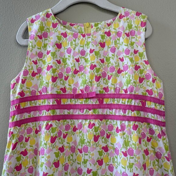 LILLY PULITZER Tulips Dress Girls 7 Scalloped Hem Sleeveless Floral Summer Shift - Picture 3 of 8
